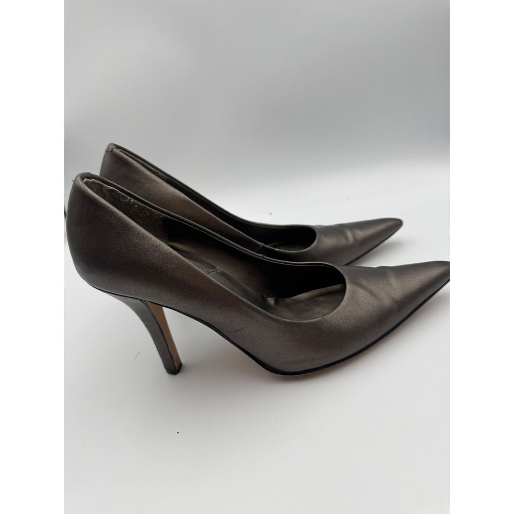Metallic Gunmetal Pointed Toe Stiletto Pumps Pewter Formal Office Heels